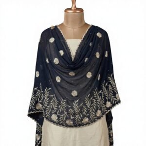 Chiffon Shawl – Floral Vine with Scalloped Border