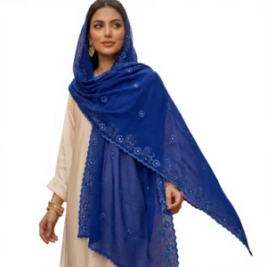 Chiffon Shawl – Tonal Floral with Scalloped Edge