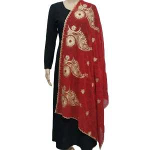 Chiffon Shawl – Gold Tone Plume Border