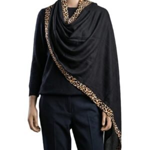 Viscose Shawl – Black with Leopard Print Border