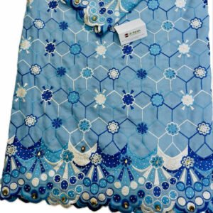 African Voile Lace Fabric – Polyester Geometric with Stone Work