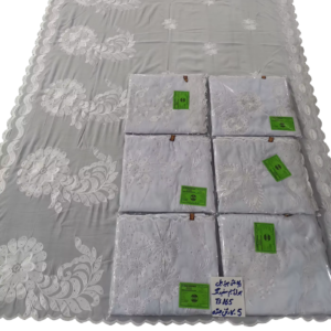 Swiss Voile Shawl – White Floral Medallion with Scalloped Border
