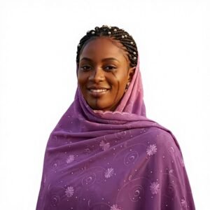 Swiss Voile Shawl – Tonal Scrolling Vine with Stone Accent