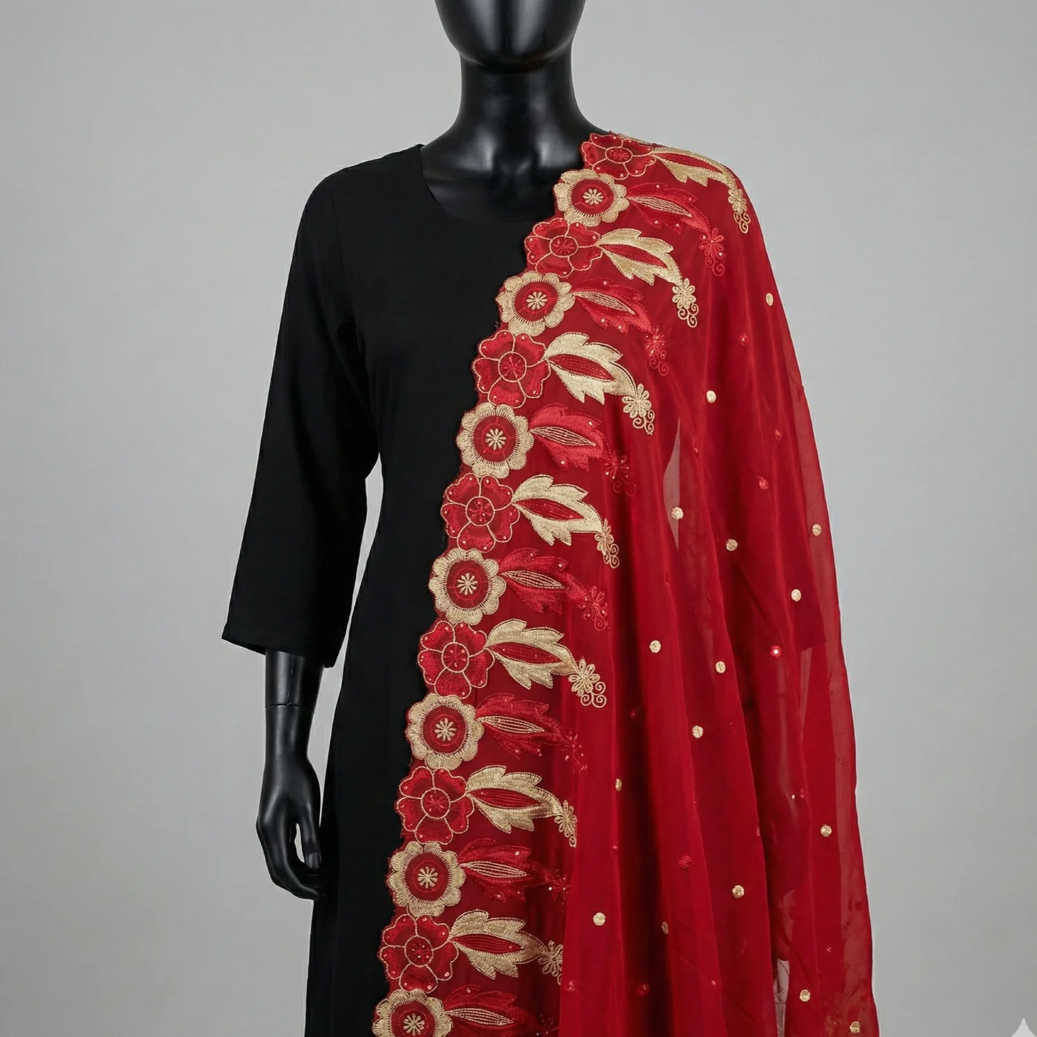 Chiffon Shawl – Floral with Sequin, Solid Ground (view 3)