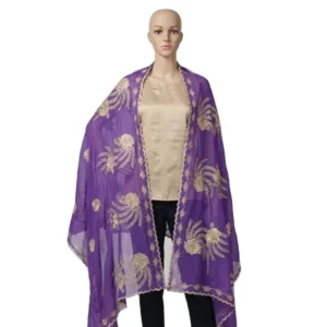 Chiffon Shawl – Golden Floral with Scalloped Edge, Bulk Hijab