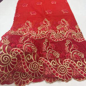 Swiss Voile Shawl – Paisley Scroll in Gold on Net Lace