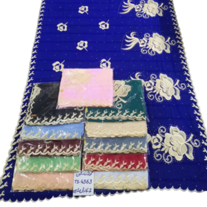Swiss Voile Shawl – Blue and Gold Floral, Premium Design