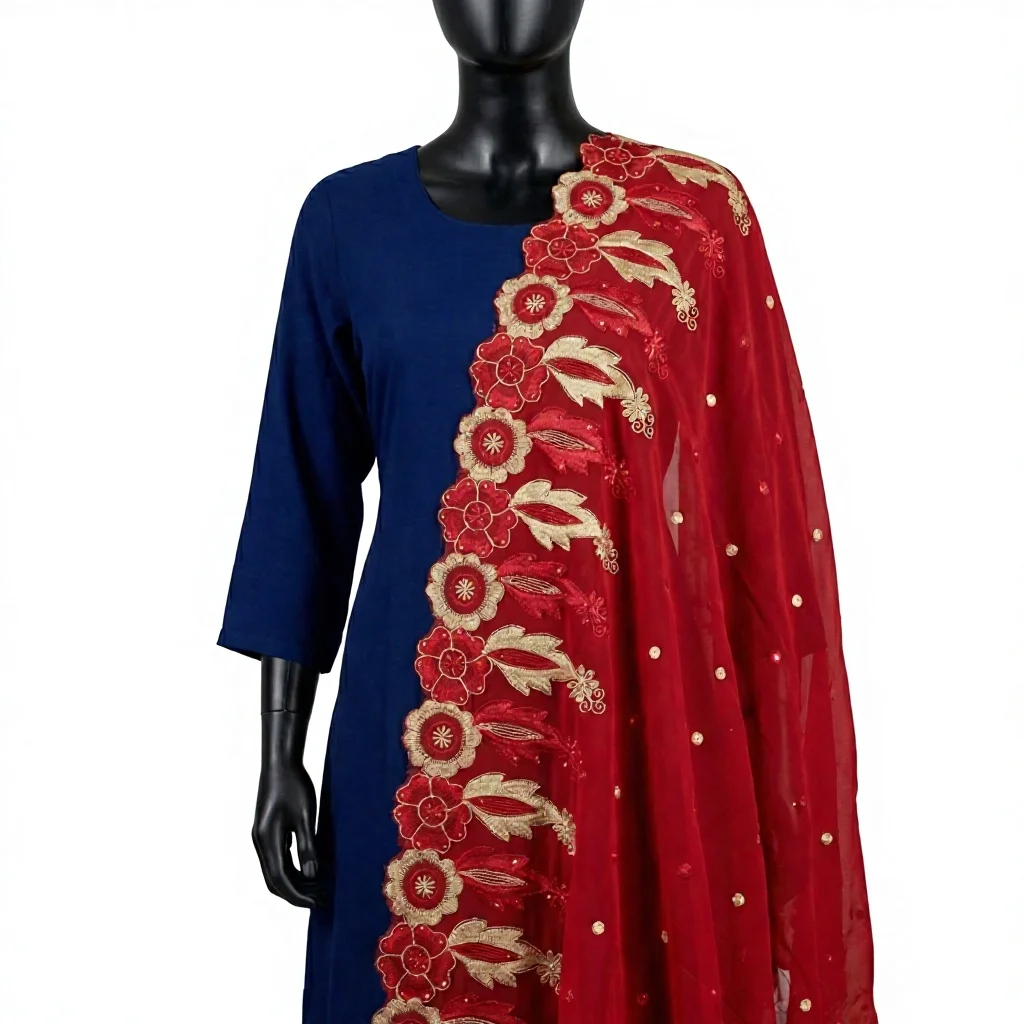 Chiffon Shawl – Floral with Sequin, Solid Ground
