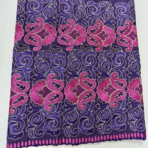 African Voile Lace Fabric – Cotton Floral with Stone Work, 5 Yard Piece
