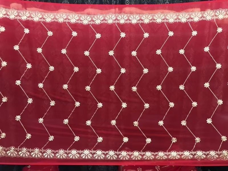 Chiffon Shawl – Red Geometric (view 4)