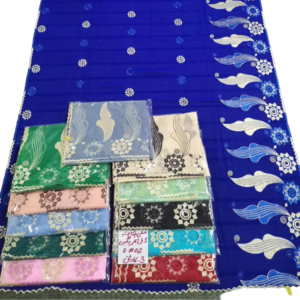 African Chiffon Shawl with Floral Embroidery and Rhinestone