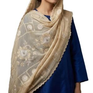 Swiss Voile Shawl – Grid Floral with Scalloped Edge
