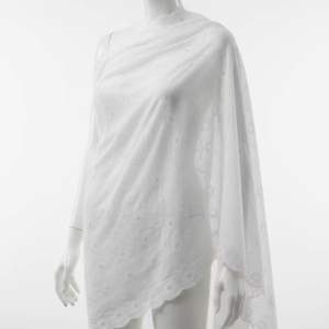 Swiss Voile Shawl – White Floral Eyelet, 2.2 Metre