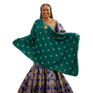 Swiss Voile Shawl – Scattered Leaf in Gold