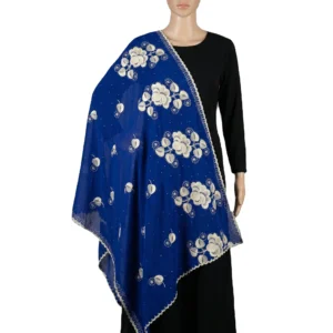 Chiffon Shawl – Cream Applique Rose Border with Scalloped Edge