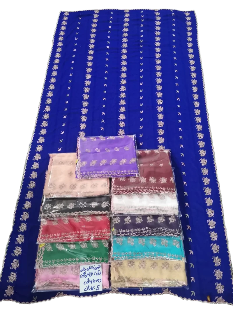 Chiffon Shawl – Floral Mesh with Stone Work, Big Size (view 2)