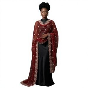 Swiss Voile Shawl – Red Floral Zigzag