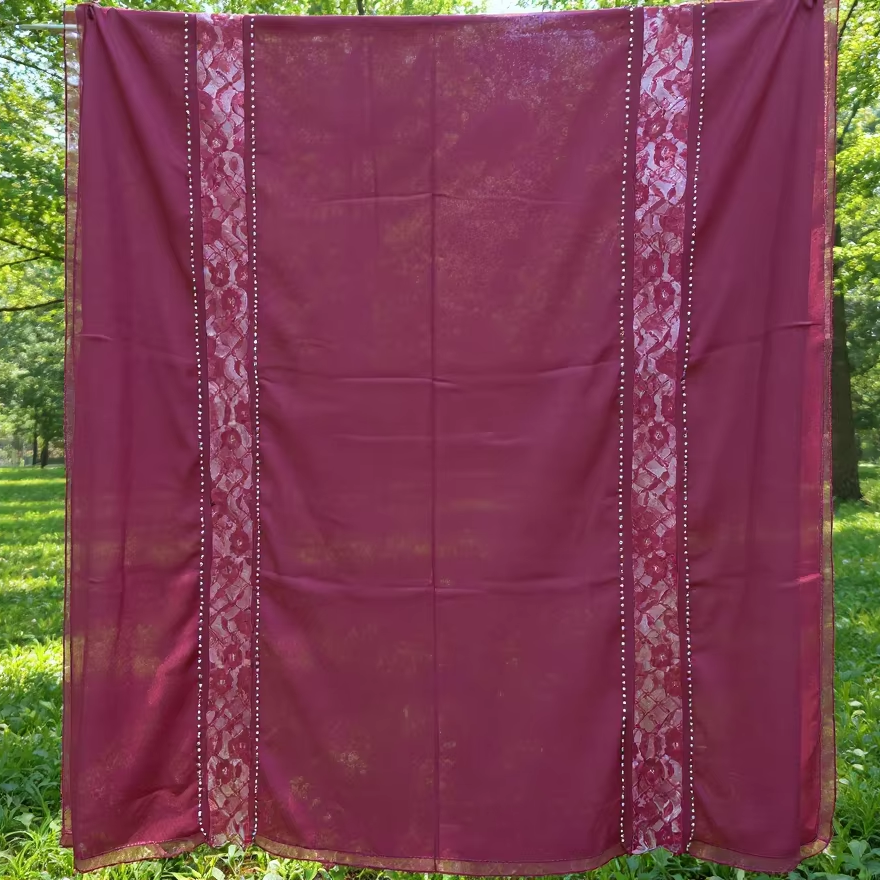 Solid Viscose Wrap with Double Centre Lace