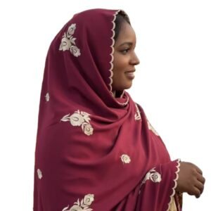 Swiss Voile Shawl – Rose Flower with Scallop Lace Trim
