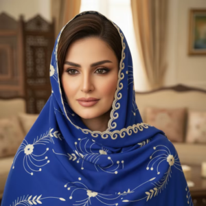 Swiss Voile Shawl – Blue and Gold Floral