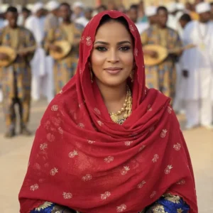 Chiffon Shawl – Leaf Pattern with Stone Work, Red Veil