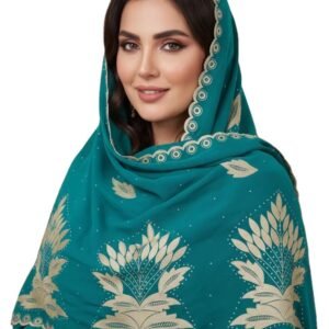 Chiffon Shawl – Cream Applique with Wheat Border