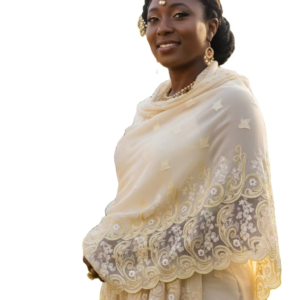 Swiss Voile Shawl – Metallic Lace Border, Big Size