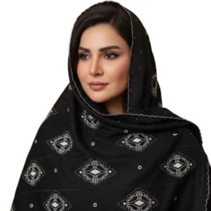 Swiss Voile Shawl – Floral with Diamond Design Scalloped Border