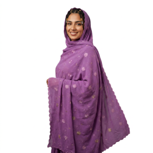 Swiss Voile Shawl – Floral Vine with Scallop Edge