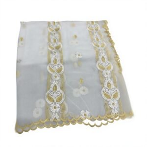 Chiffon Shawl – Gold Paisley Border with Stone Accent, Ivory