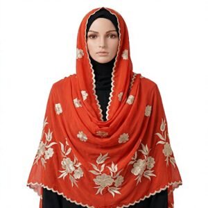 Swiss Voile Shawl – Floral Applique with Scalloped Edge