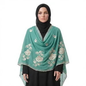 Chiffon Shawl – Floral with Beaded Scalloped Border