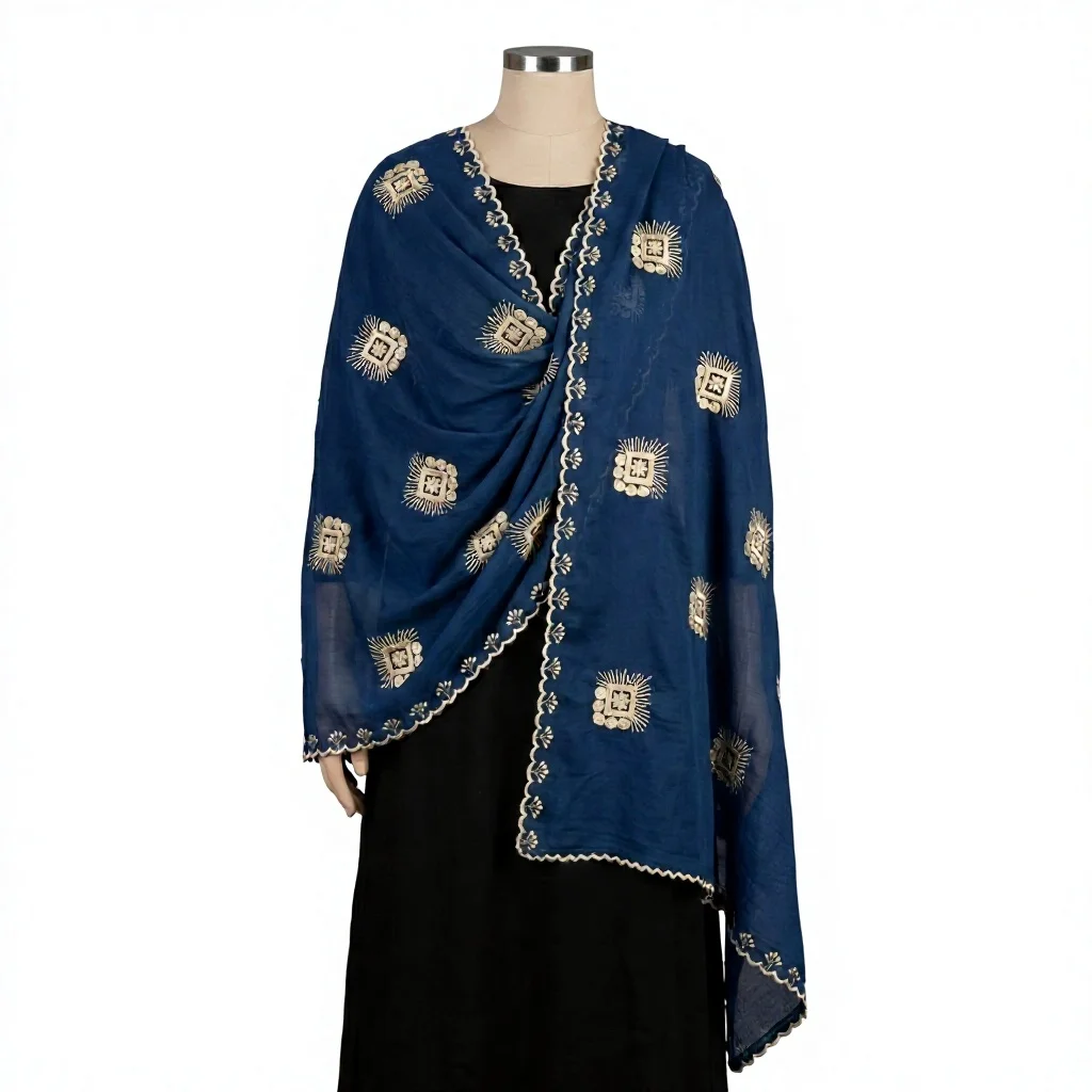 Chiffon Shawl – Geometric Border, Golden Thread (view 3)