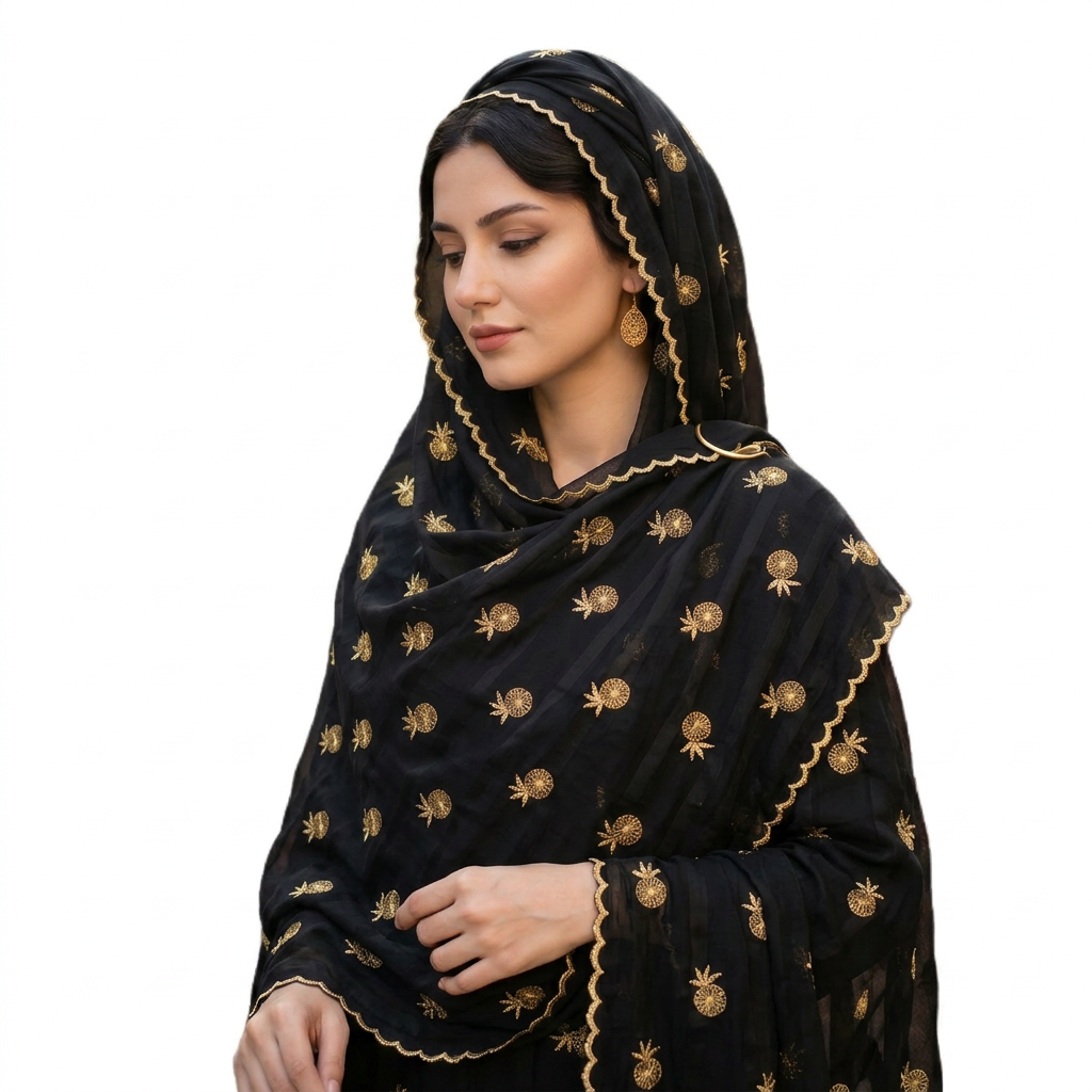 Chiffon Shawl – Black Pineapple Pattern (view 3)