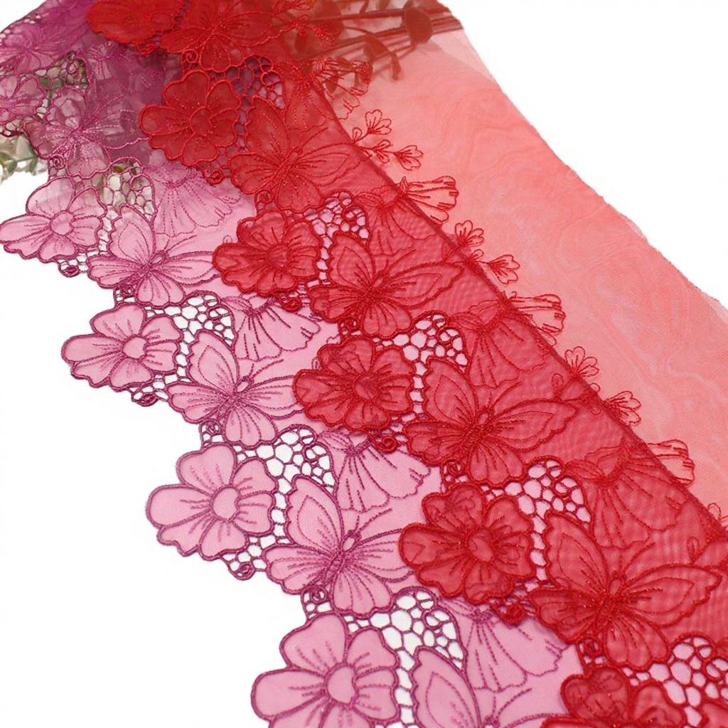 Embroidered Mesh Lace Trim 17cm – Floral Butterfly Panel (view 3)
