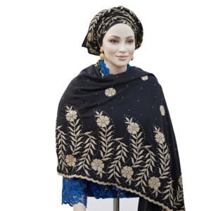 Swiss Voile Shawl – Floral Applique with Scalloped Border