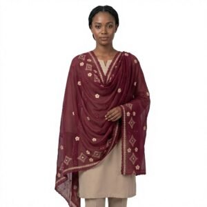 Swiss Voile Shawl – Gold Thread Floral Geometric