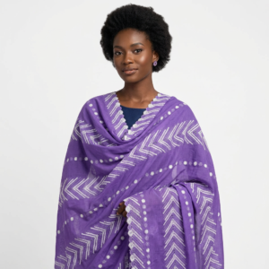 Swiss Voile Shawl – Chevron Column with Scalloped Edge