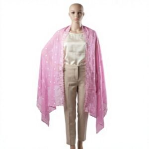Swiss Voile Shawl – Star Diamond Chain with Lace Trim