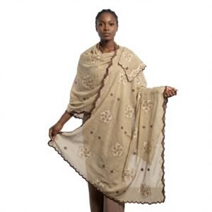 Swiss Voile Shawl – Floral with Stone Border