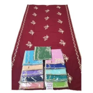 Swiss Voile Shawl – Floral Applique with Scalloped Vine Border