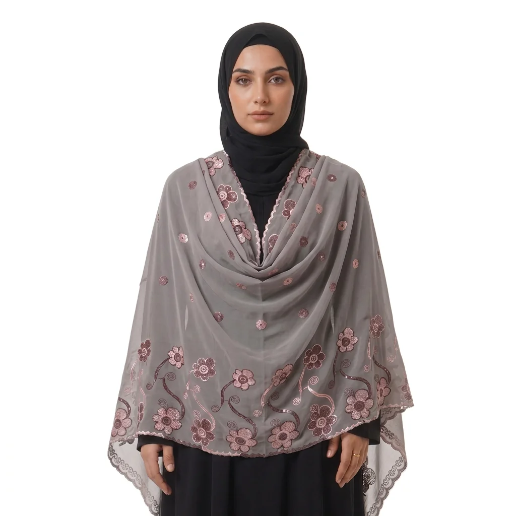 Chiffon Shawl – Rose Swirl with Stone Dot Column (view 2)