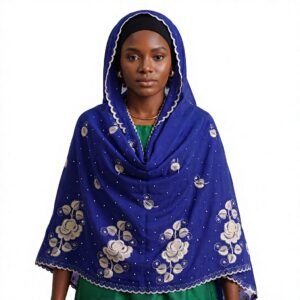Swiss Voile Shawl – Blue Lace Floral