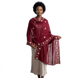 Swiss Voile Shawl – Geometric with Scalloped Edge