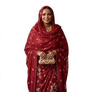 Chiffon Shawl – Cream Leaf Sprig and Rosette with Stone Accent