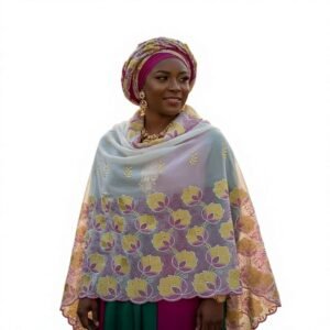Swiss Voile Shawl – Floral with Scallop Edge