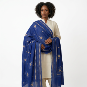 Swiss Voile Shawl – Gold Floral with Scroll Border
