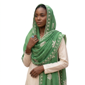 Swiss Voile Shawl – Light Blue Floral with Scalloped Edge