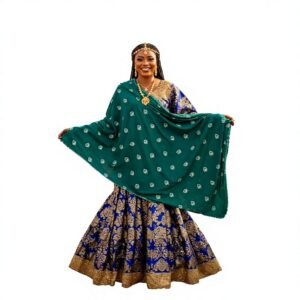 Swiss Voile Shawl – Leaf Motif with Stone Accent
