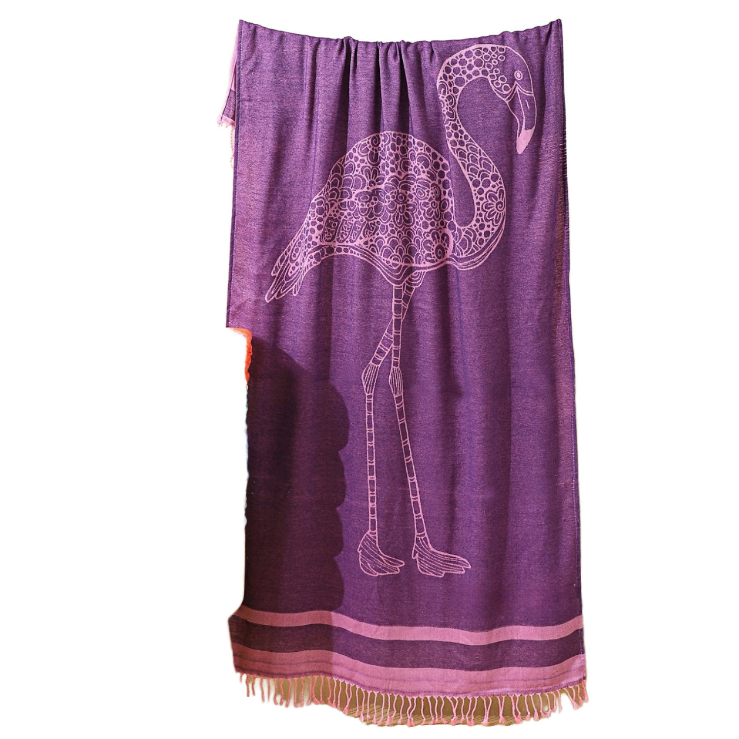 Flamingo Print Wrap Scarf – Fringed Beach Cover (view 4)